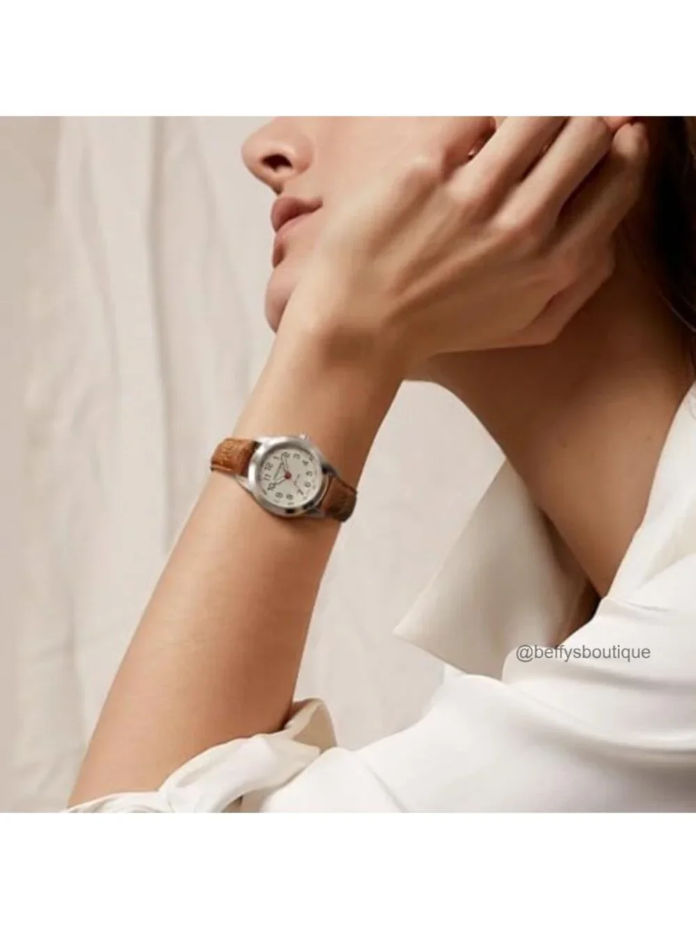 Women's Minimalist Quartz Watch, Gold-Tone Case with Brown Leather Strap, Slim
